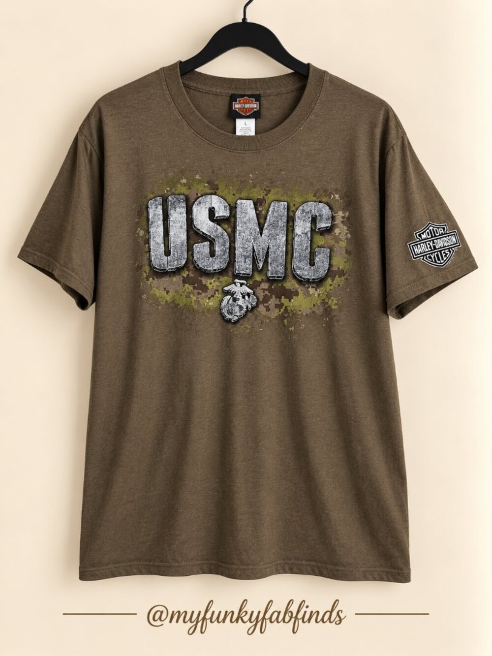 Harley-Davidson USMC Military Graphic Tee Men's 3XL Olive Green 100% Cotton